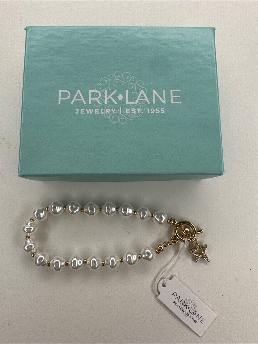Park Lane White Pearl Bracelet with Gold Star Charm